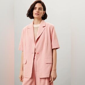 En Saison Macey Short Sleeve Linen Oversize Blazer in Blush Pink Size Small NWT